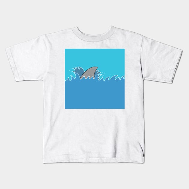 Scary shark fin in ocean waves Kids T-Shirt by designInk